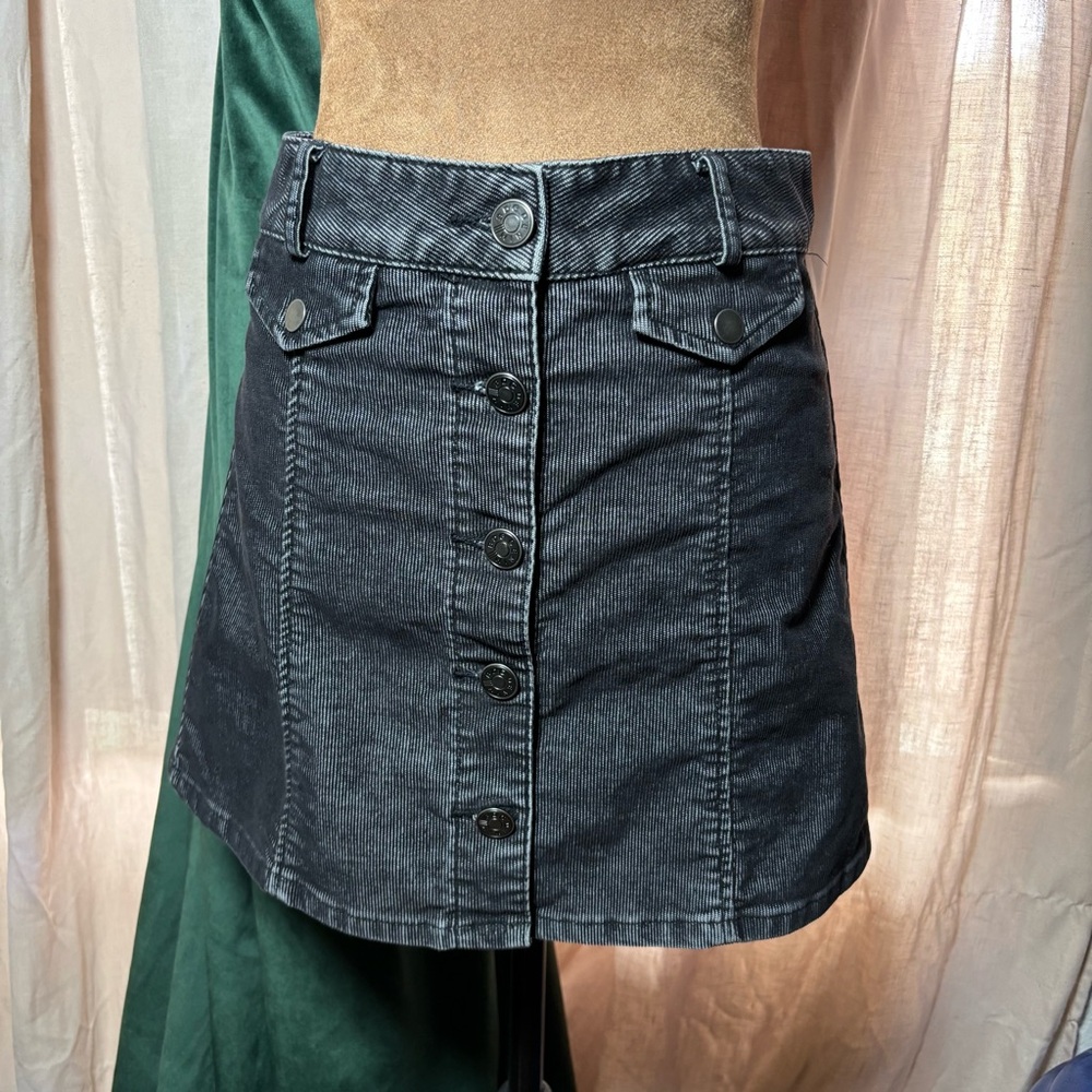 BDG Black Corduroy Button-Front Mini Skirt